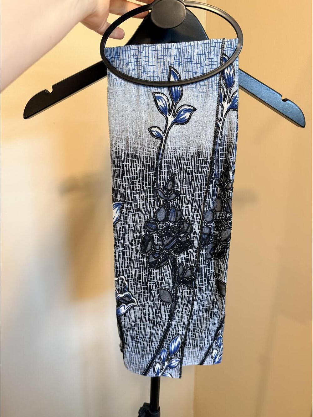 NWT Cruise Club Blue Floral Burnout Fringe Scarf Shawl Wrap Beaded Glitter
